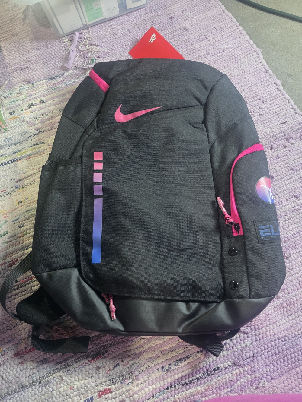 Nike Black Backpack with Pink and Blue Gradient Accents
